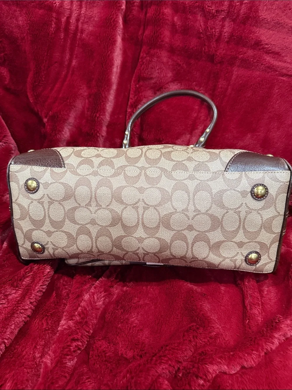 Vintage Coach Brown Signature Canvas Satchel w/White and Dark Brown Stripes